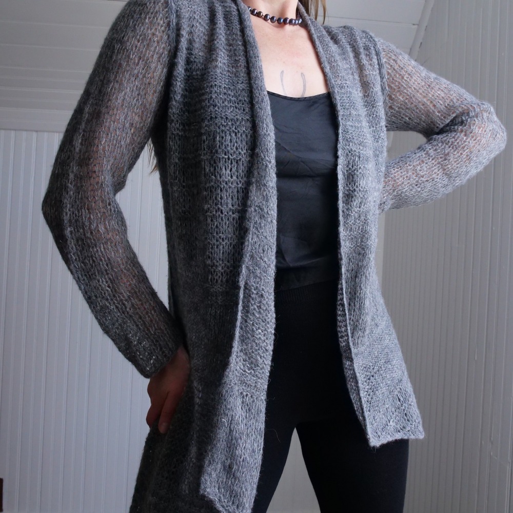 90s Eileen Fisher dove‎ grey alpaca blend open knit cardigan